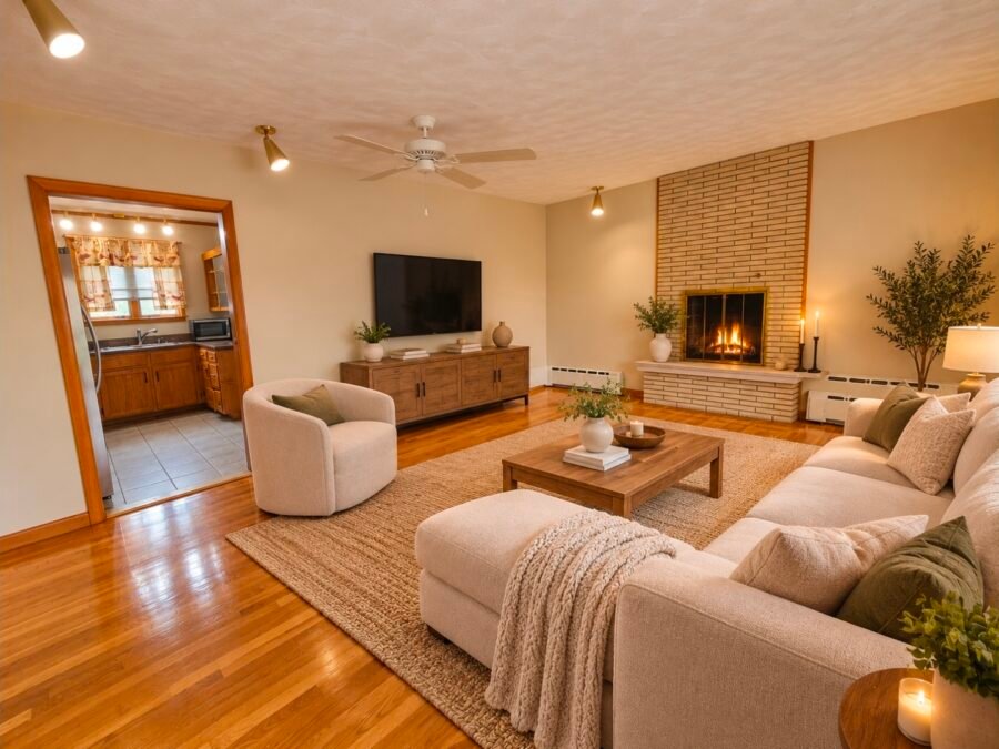 Livingroom fireplace virtually staged